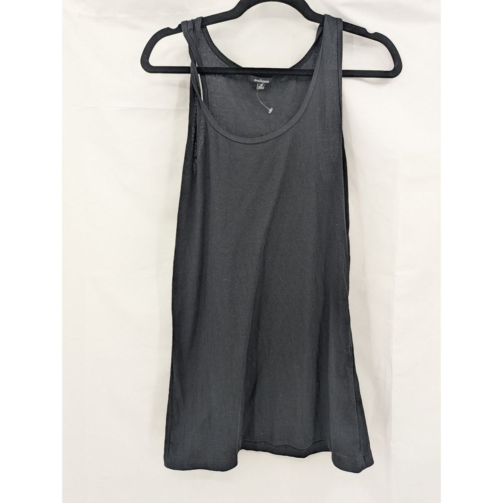 Ambiance Women's Black 2X Ribbed Tank Top Twisted Strap Cotton Blend